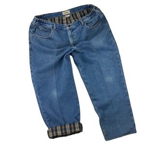 LL Bean Flannel Lined Jeans Mens Comfort Waist 42x29 Blue Relaxed Straight Y2K